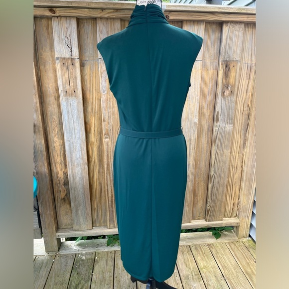 Lauren Ralph Lauren Belted Jersey Mock Neck Green Dress size 8. - Picture 8 of 11